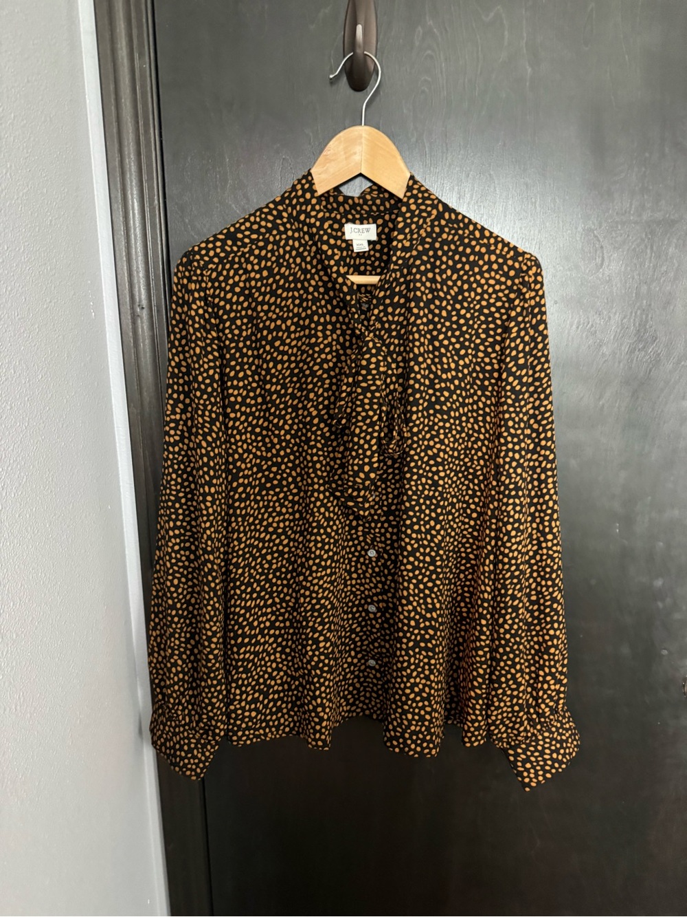 Black and Tan Printed Button-Front Blouse